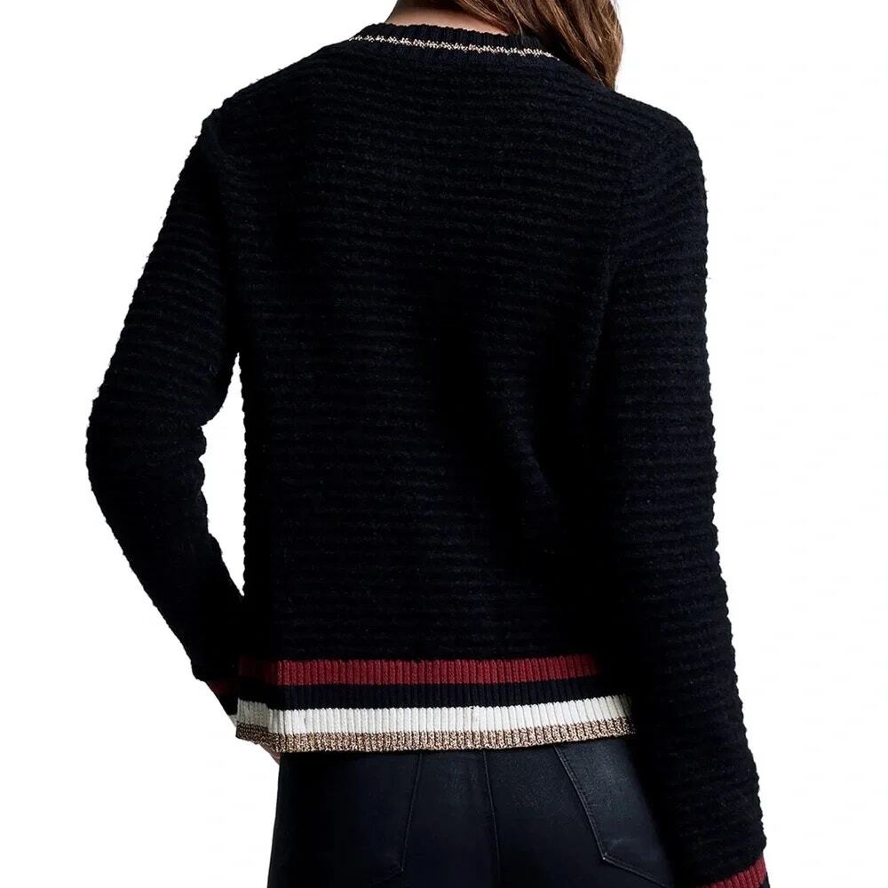 L'Agence Archer Metallic Tipped Long Sleeve Knit Cardigan Sweater Black Womens L - Picture 3 of 10
